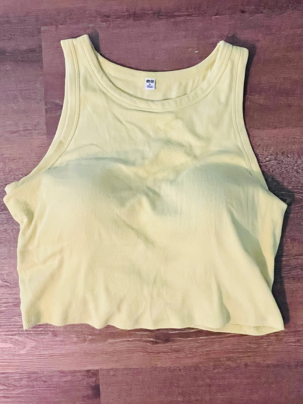 Uniqlo Neon Yellow Ribbed Crop Tank Top w/Bra